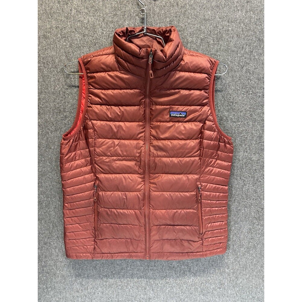 Patagonia Orange Rust Goose Down Light Zip Up Puffer Vest Women’s Sz Large